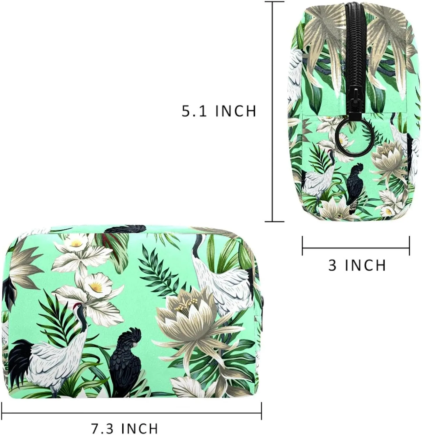 Jungle Leaf Sparrow Small Makeup Bags for Women Teen Girls, Makeup Storage Bag with Zipper Accessories Organizer Bag for Travelling