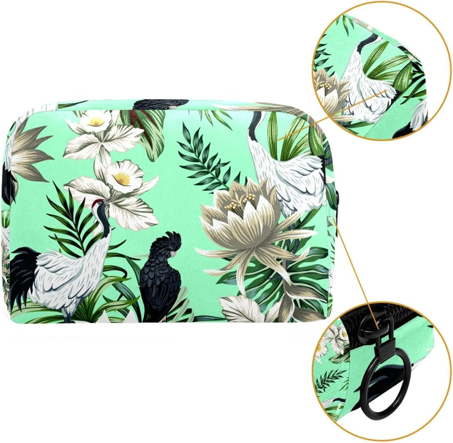 Jungle Leaf Sparrow Small Makeup Bags for Women Teen Girls, Makeup Storage Bag with Zipper Accessories Organizer Bag for Travelling