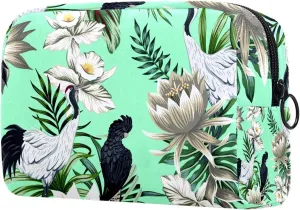 Jungle Leaf Sparrow Small Makeup Bags for Women Teen Girls, Makeup Storage Bag with Zipper Accessories Organizer Bag for Travelling