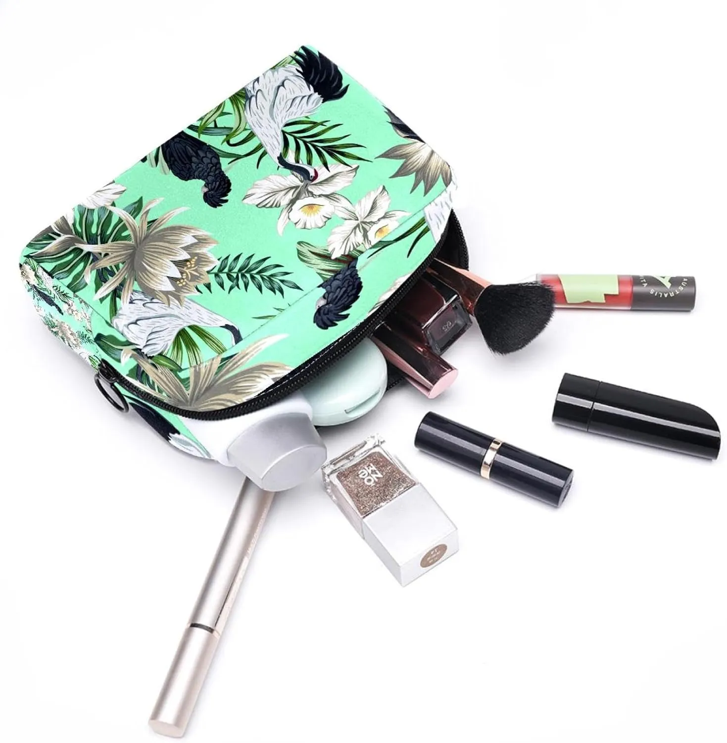 Jungle Leaf Sparrow Small Makeup Bags for Women Teen Girls, Makeup Storage Bag with Zipper Accessories Organizer Bag for Travelling