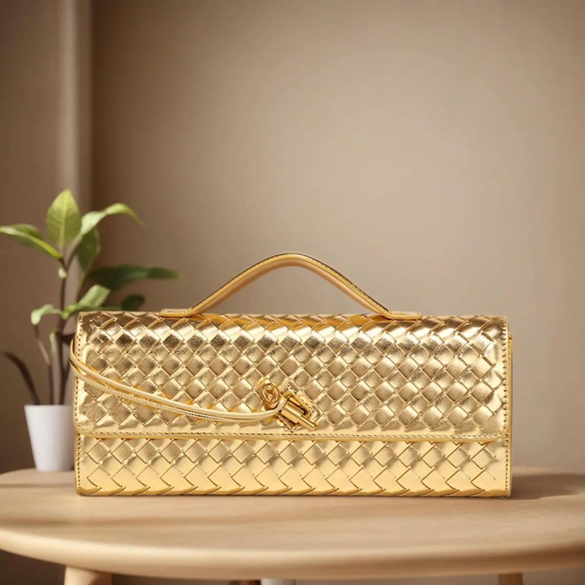 JYG Woven Handbag for Women Fashion Evening Shoulder Bag PU Leather Handmade Clutch Purse Casual Crossbody Bags 2024