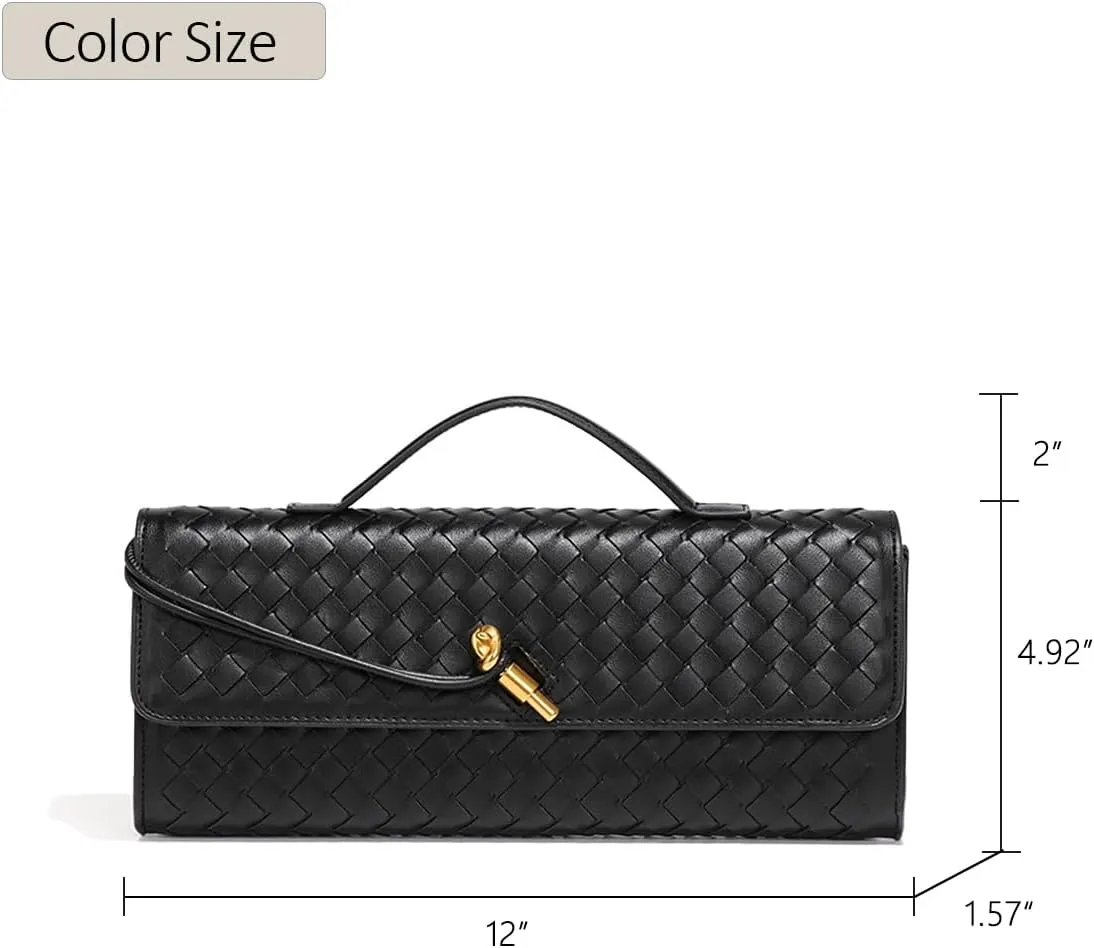 JYG Woven Handbag for Women Fashion Evening Shoulder Bag PU Leather Handmade Clutch Purse Casual Crossbody Bags 2024