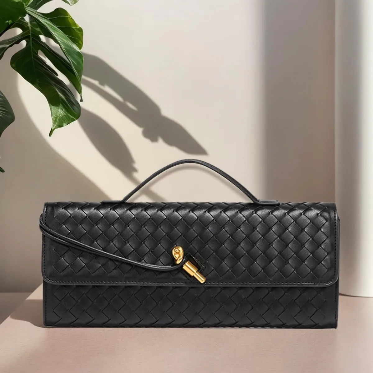 JYG Woven Handbag for Women Fashion Evening Shoulder Bag PU Leather Handmade Clutch Purse Casual Crossbody Bags 2024