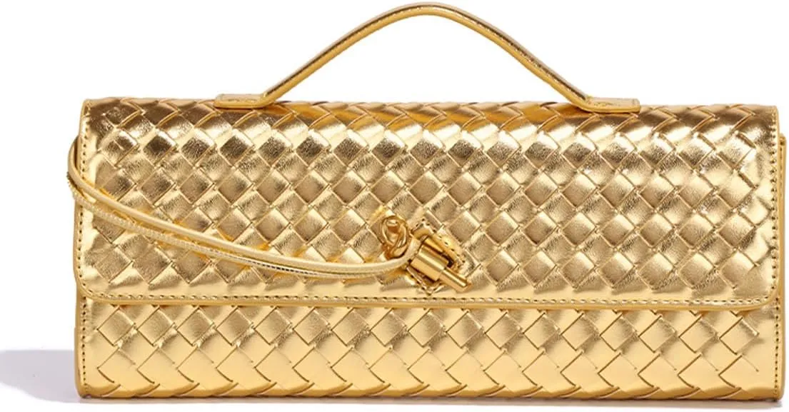JYG Woven Handbag for Women Fashion Evening Shoulder Bag PU Leather Handmade Clutch Purse Casual Crossbody Bags 2024