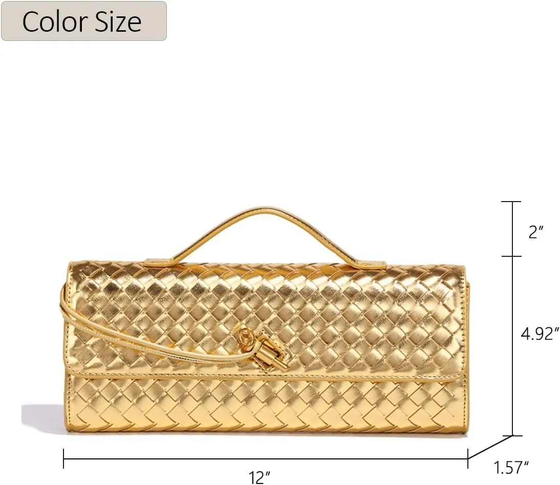 JYG Woven Handbag for Women Fashion Evening Shoulder Bag PU Leather Handmade Clutch Purse Casual Crossbody Bags 2024