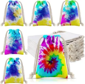 Kacctyen 24 Pcs Tie Dye Cotton Gift Bags Tie Dye Party Favor Birthday Decorations Drawstring Candy Goodie Treat Bags 4 x 6 Inch Sublimation Blank Items for Wrapping DIY Group