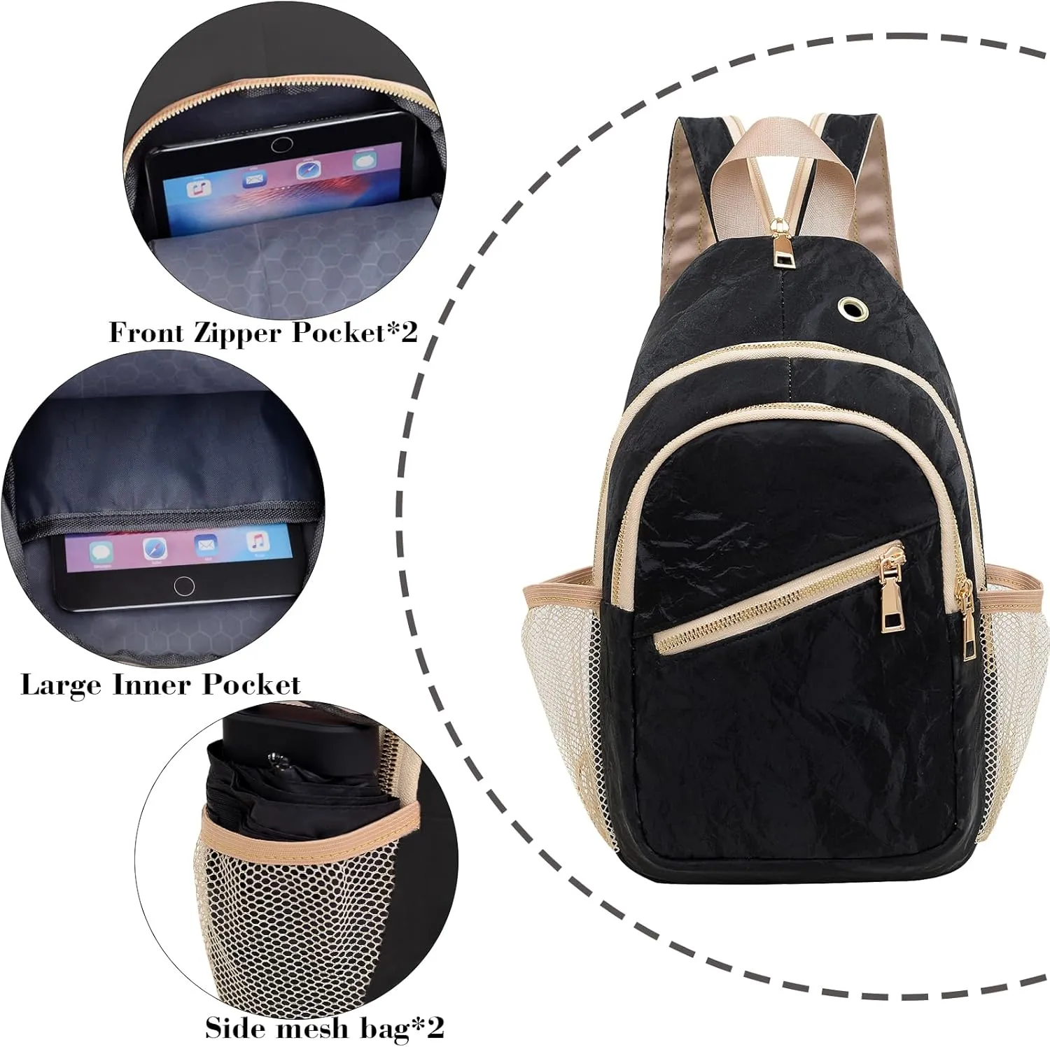 KAHHZA Convertible Sling Bag Crossbody Backpack For Women Small Chest Bag Purse Water Resist Shoulder Bag For Travel Hiking