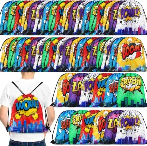 Kajaia Hero Party Favors Bags Comic Heroes Drawstring Backpacks Goodie Candy Gift Bags for Birthday Party Supplies(30 Pcs)