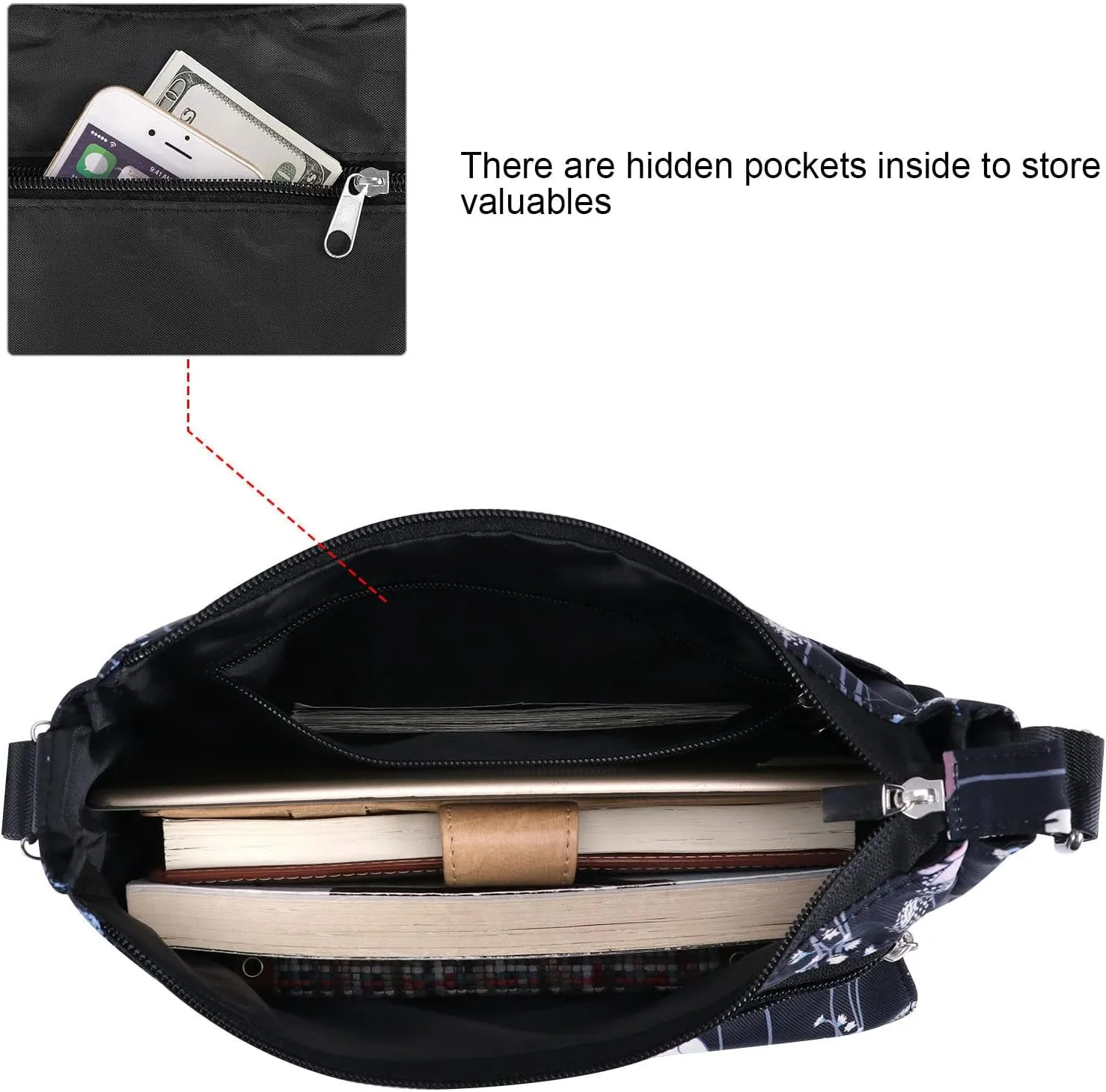 Kamo Crossbody for Women - Multi-pocket Shoulder Lightweight Messenger Casual Printed Purse Handbag Travel Bag