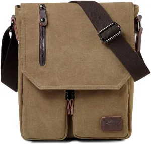 Kasqo Small Messenger Bag for Men, Vintage Canvas Crossbody Shoulder Bags for Women, Anti-Theft Purse for Travel Work