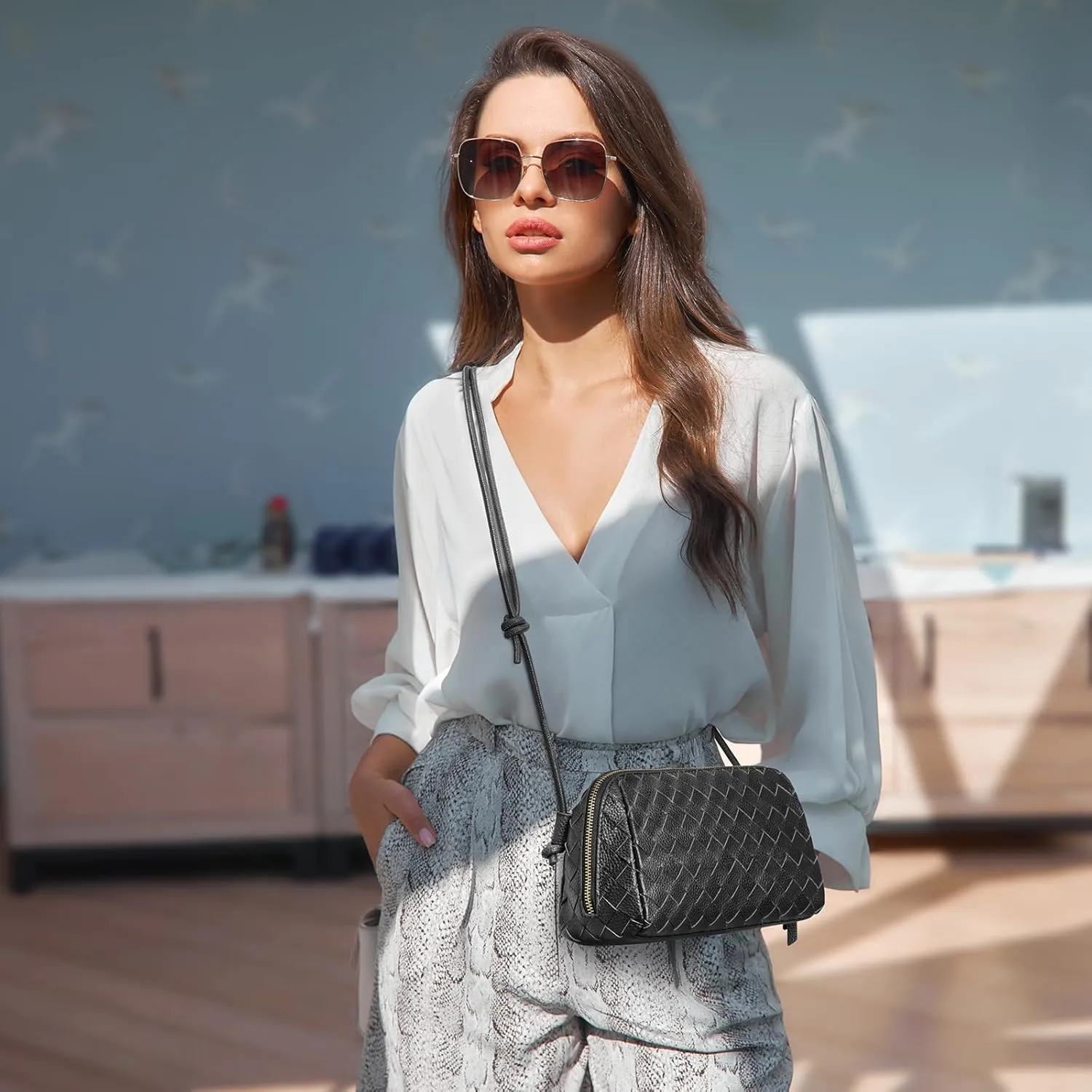 Kattee Crossbody Bags for Women Trendy Small Woven Handbags Soft Shoulder Purses Travel Top Grain Leather