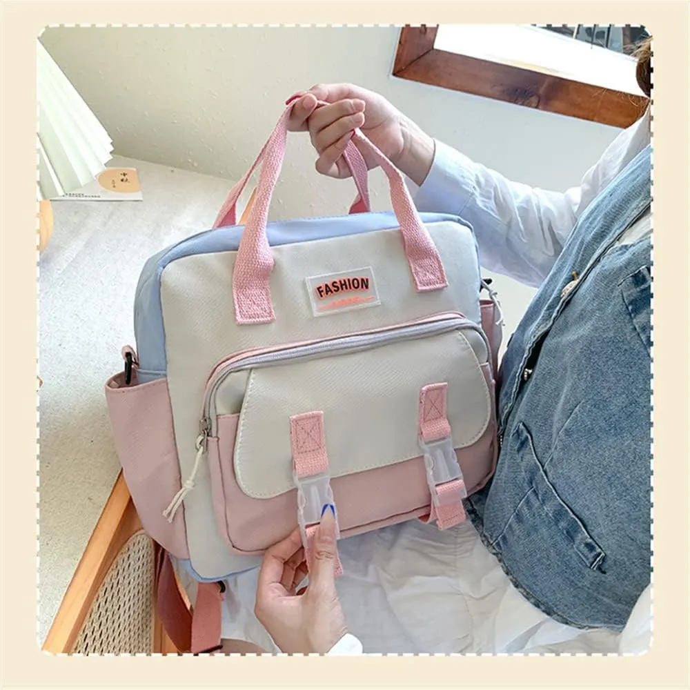 Kawaii Backpack Cute Tote Bag Girl School Crossbody Shoulder Bag with Kawaii Accessories Multi Purpose (Light Pink)
