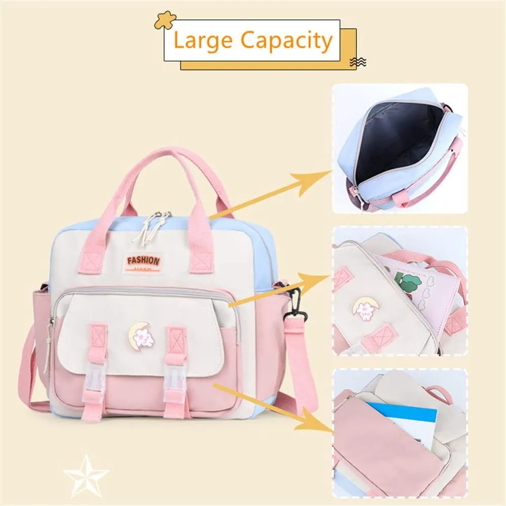 Kawaii Backpack Cute Tote Bag Girl School Crossbody Shoulder Bag with Kawaii Accessories Multi Purpose (Light Pink)