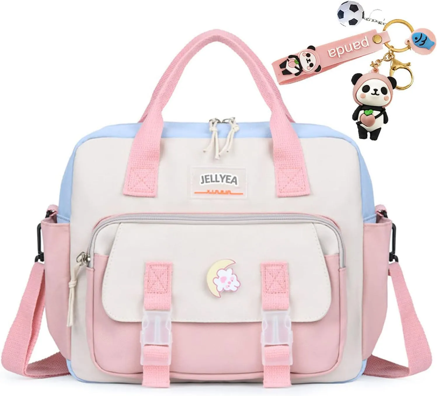 Kawaii Backpack Cute Tote Bag Girl School Crossbody Shoulder Bag with Kawaii Accessories Multi Purpose (Light Pink)