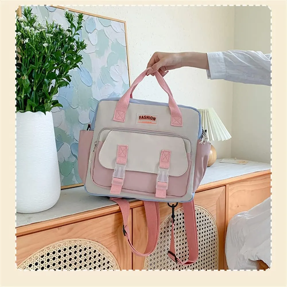 Kawaii Backpack Cute Tote Bag Girl School Crossbody Shoulder Bag with Kawaii Accessories Multi Purpose (Light Pink)
