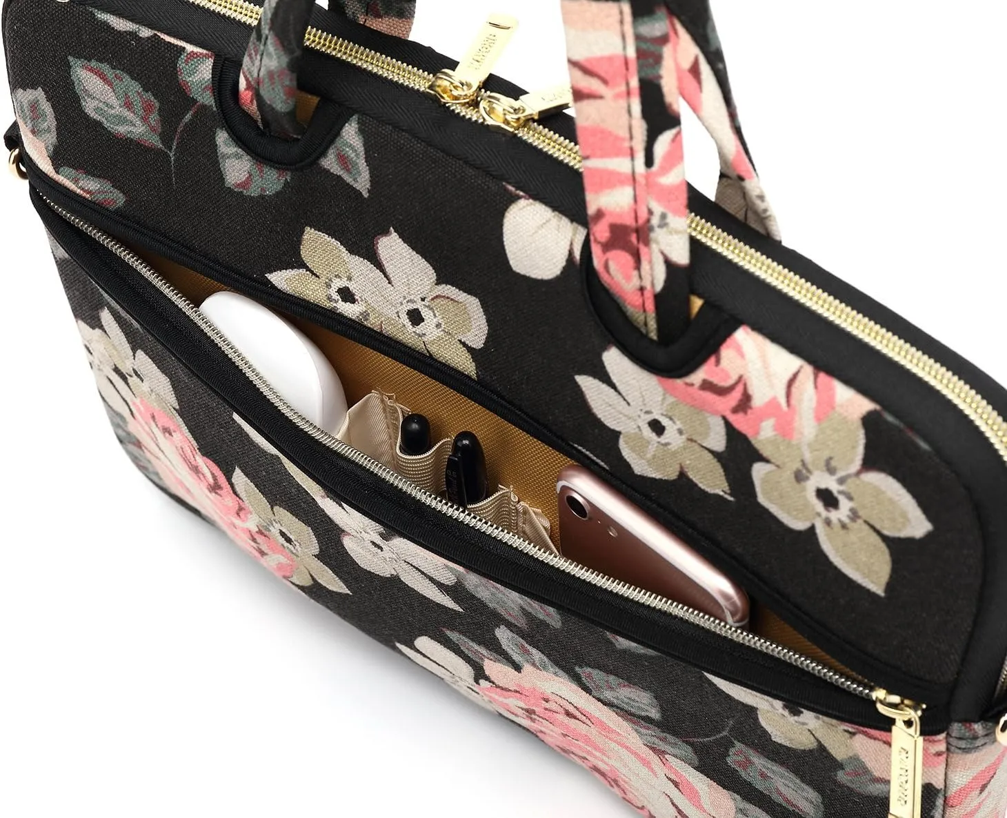 kayond Black Rose Patten water-resistant Laptop Shoulder Messenger Bag Case Sleeve for 12 Inch 13 Inch Laptop