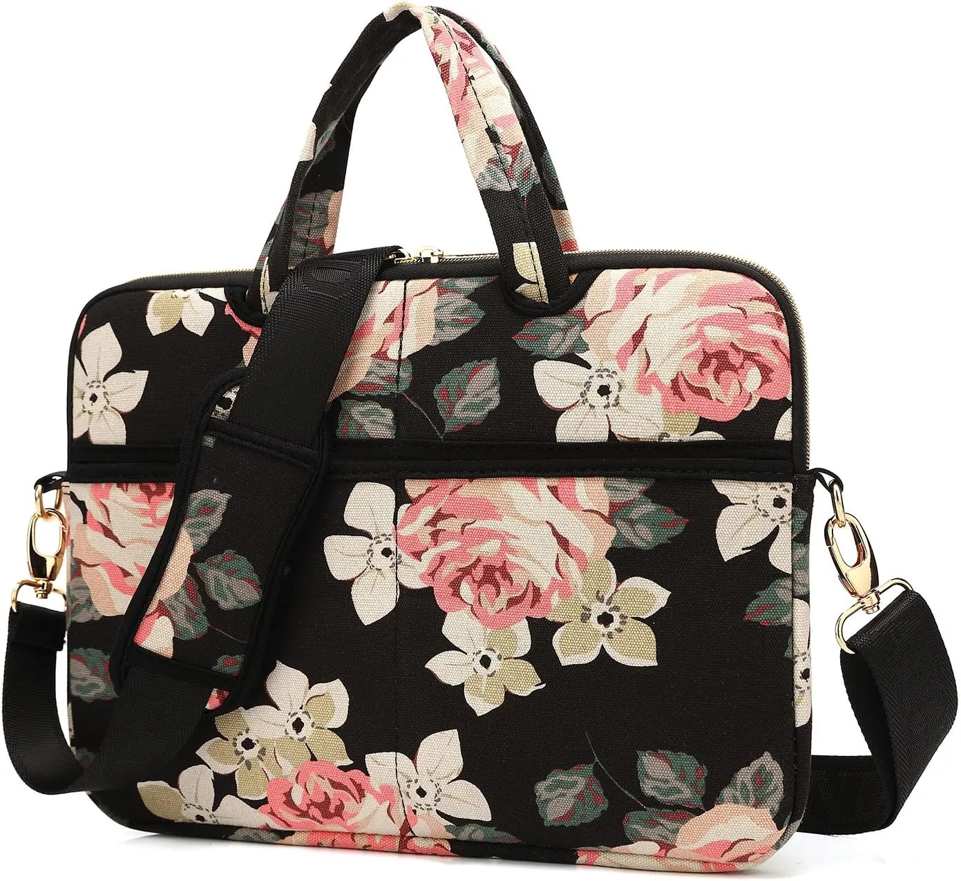 kayond Black Rose Patten water-resistant Laptop Shoulder Messenger Bag Case Sleeve for 12 Inch 13 Inch Laptop
