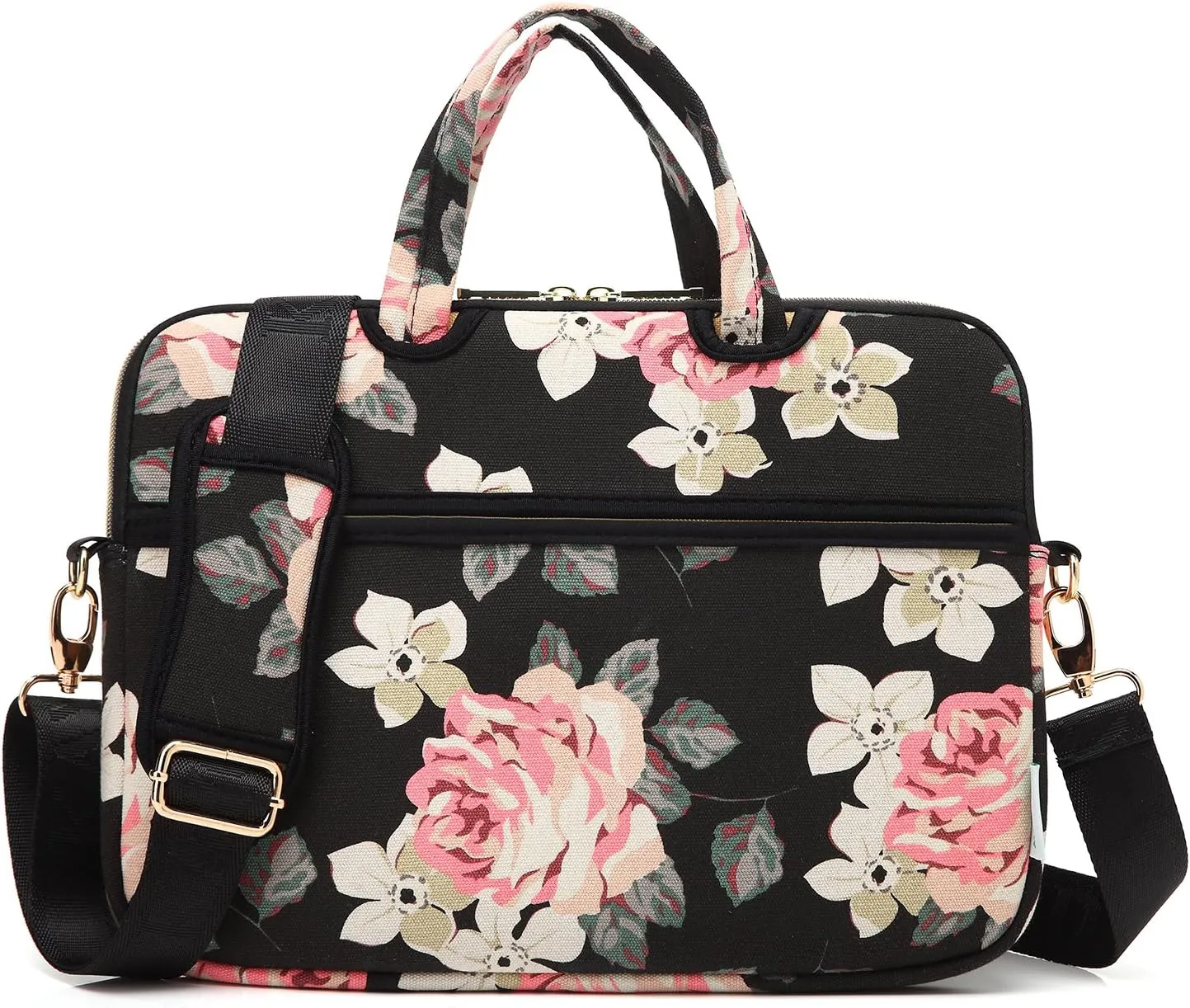kayond Black Rose Patten water-resistant Laptop Shoulder Messenger Bag Case Sleeve for 12 Inch 13 Inch Laptop