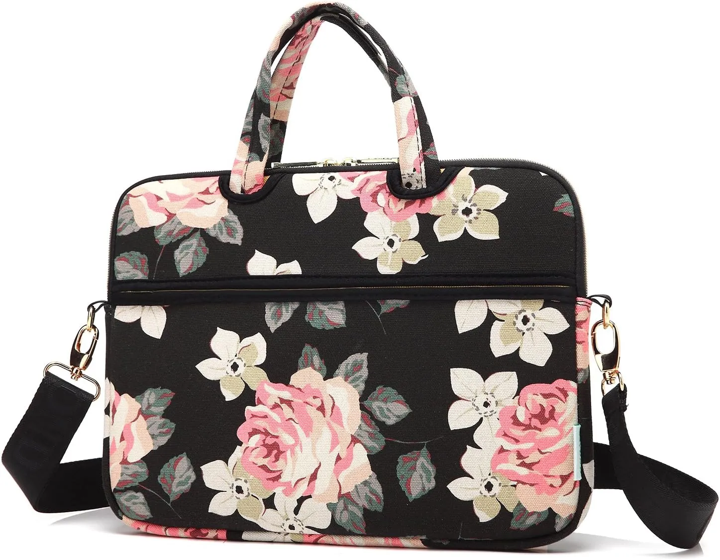 kayond Black Rose Patten water-resistant Laptop Shoulder Messenger Bag Case Sleeve for 12 Inch 13 Inch Laptop