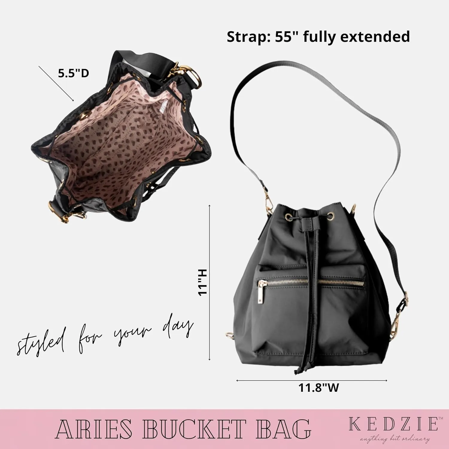 KEDZIE Aries Convertible Bucket Bag 3-Way Backpack Crossbody Strap Purse for Women
