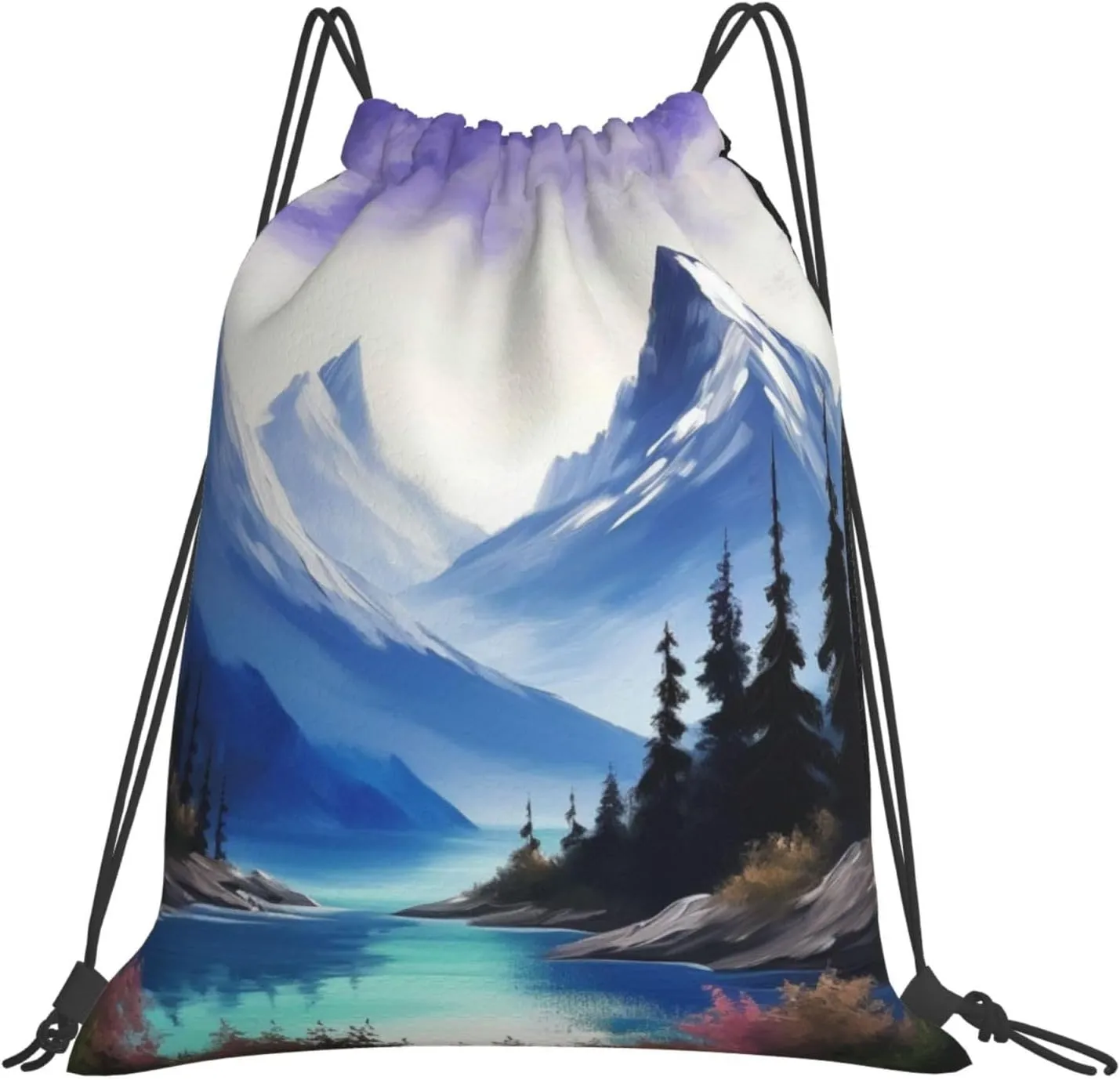 KHiry Drawstring Backpack Waterproof String Bag Mountains Painting Drawstring Sackpack Gym Bag for Man Woman