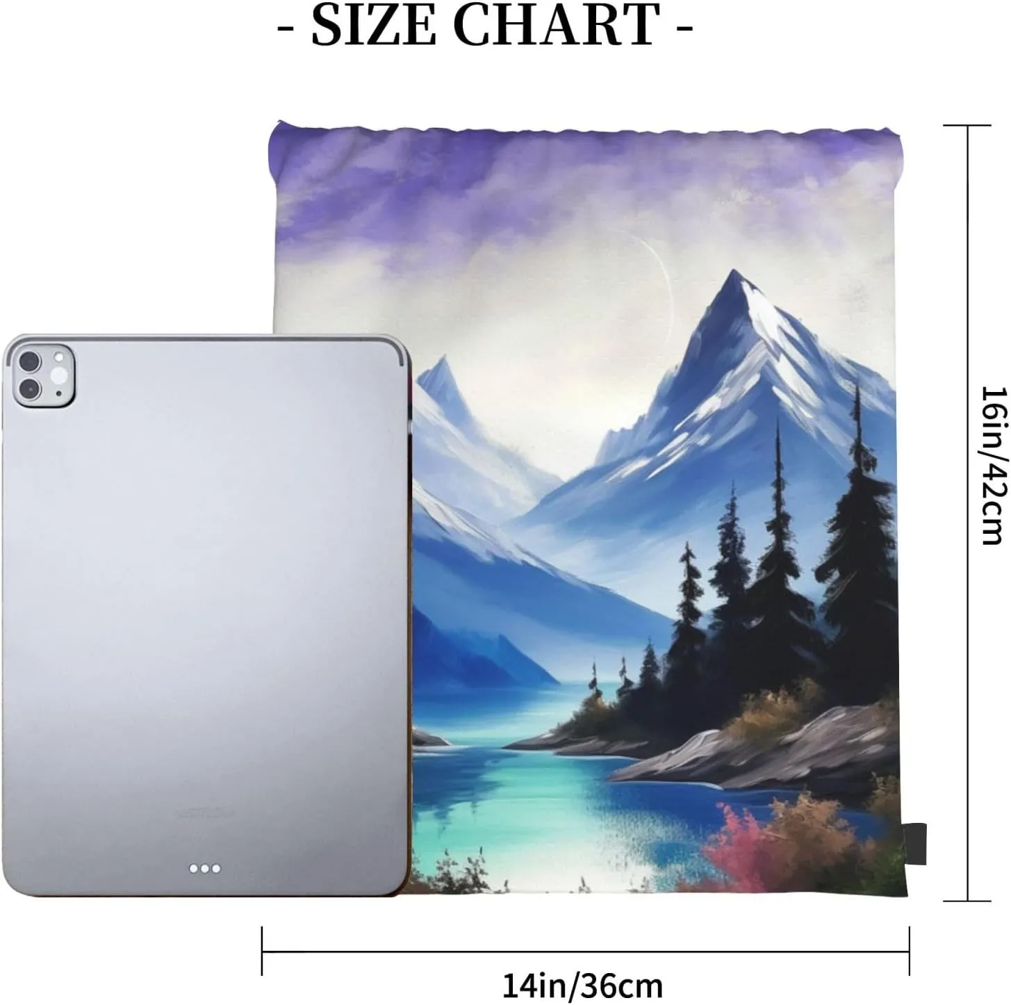 KHiry Drawstring Backpack Waterproof String Bag Mountains Painting Drawstring Sackpack Gym Bag for Man Woman