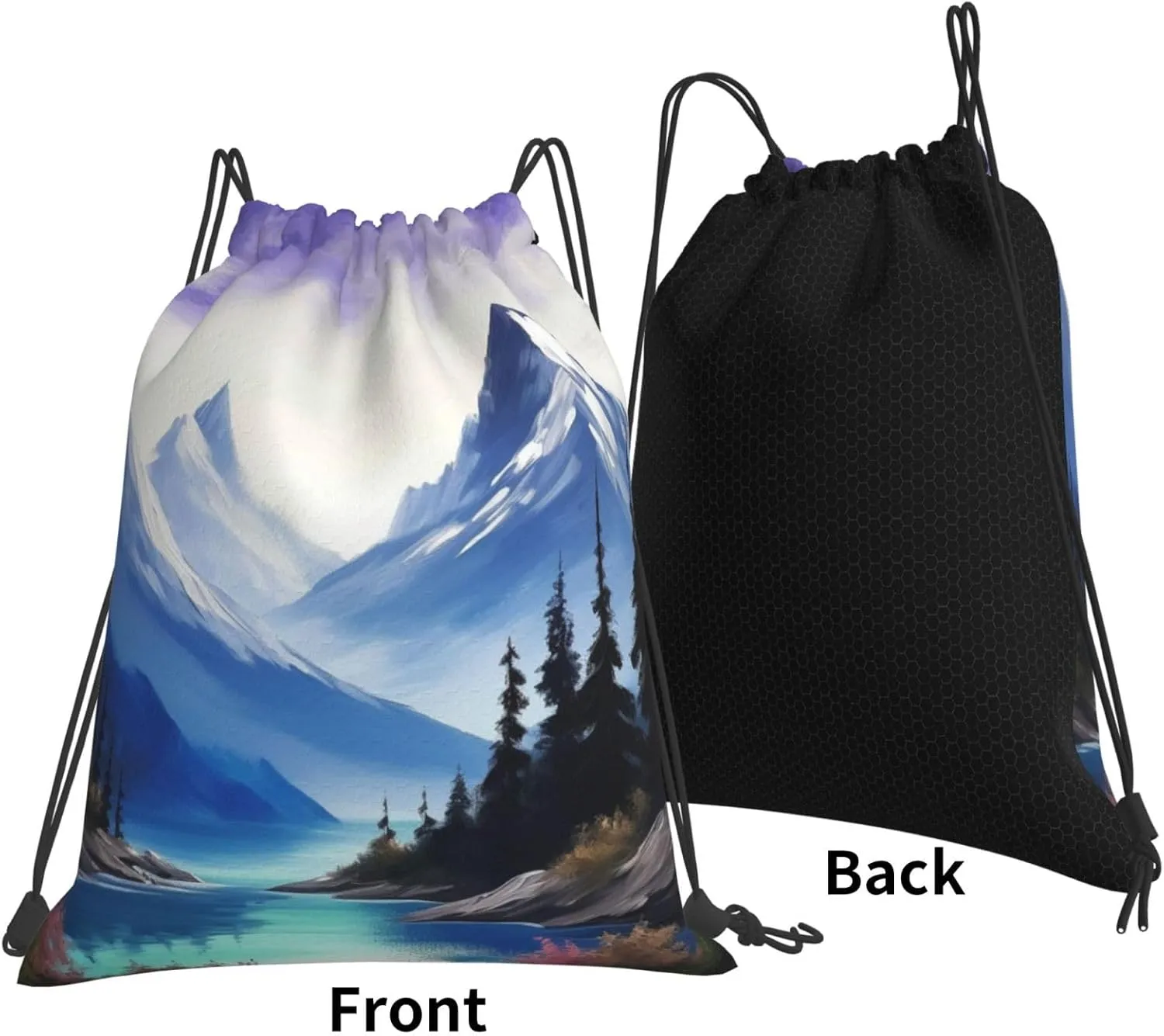 KHiry Drawstring Backpack Waterproof String Bag Mountains Painting Drawstring Sackpack Gym Bag for Man Woman