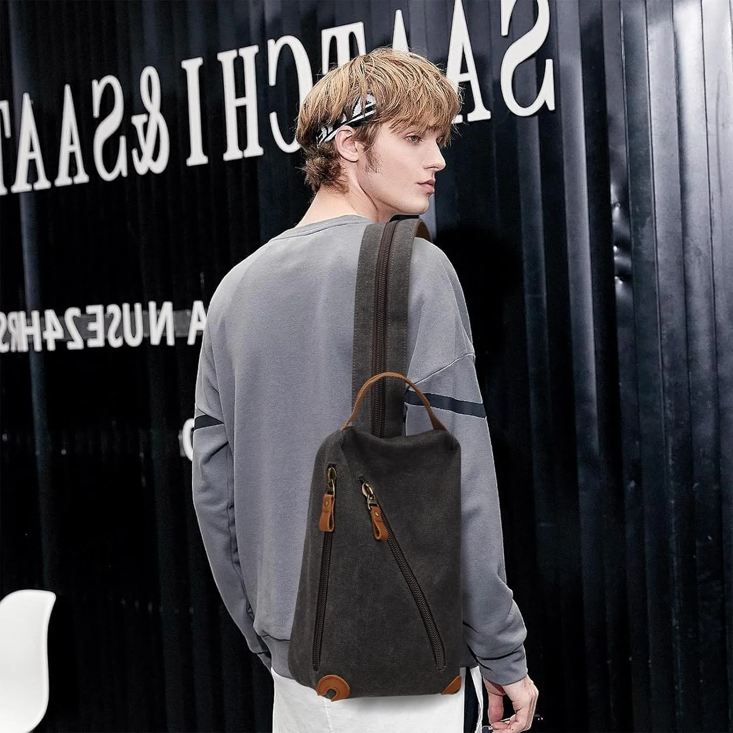 KL928 Canvas Sling Bag Crossbody Bags Small Backpack Pack Travel Purse Convertible Purses for Women Men