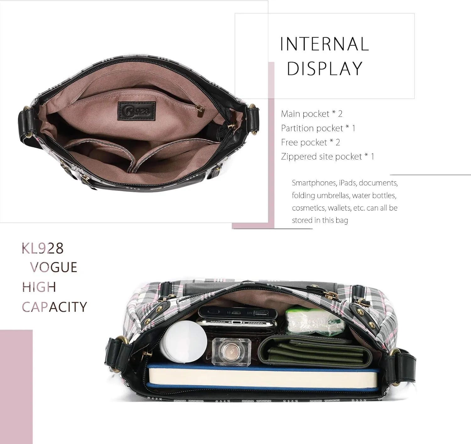 KL928 Crossbody Bags for Women, Multi Pocket Shoulder Bags, Medium PU Leather Cross Body Purses