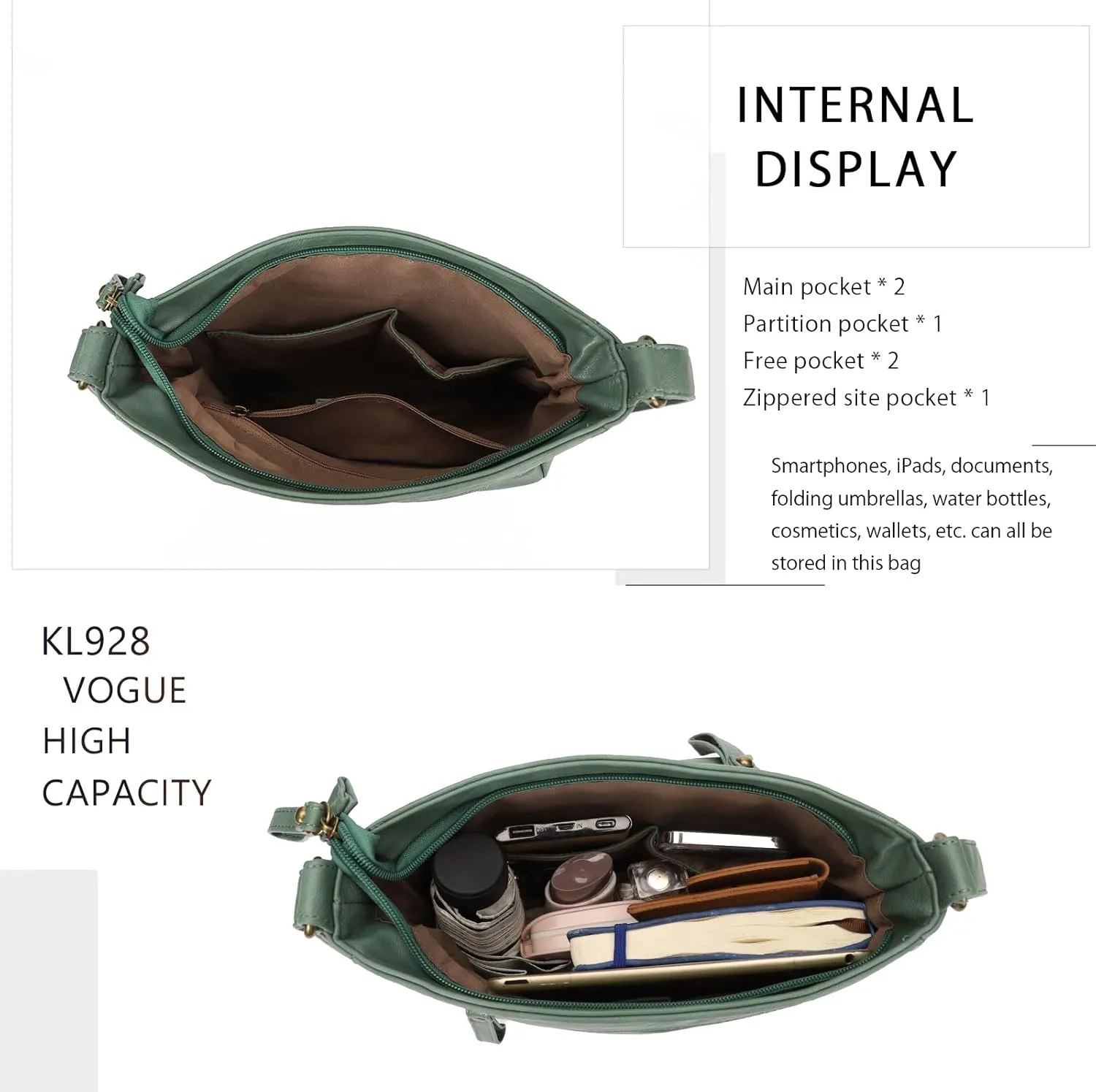 KL928 Crossbody Bags for Women, Multi Pocket Shoulder Bags, Medium PU Leather Cross Body Purses