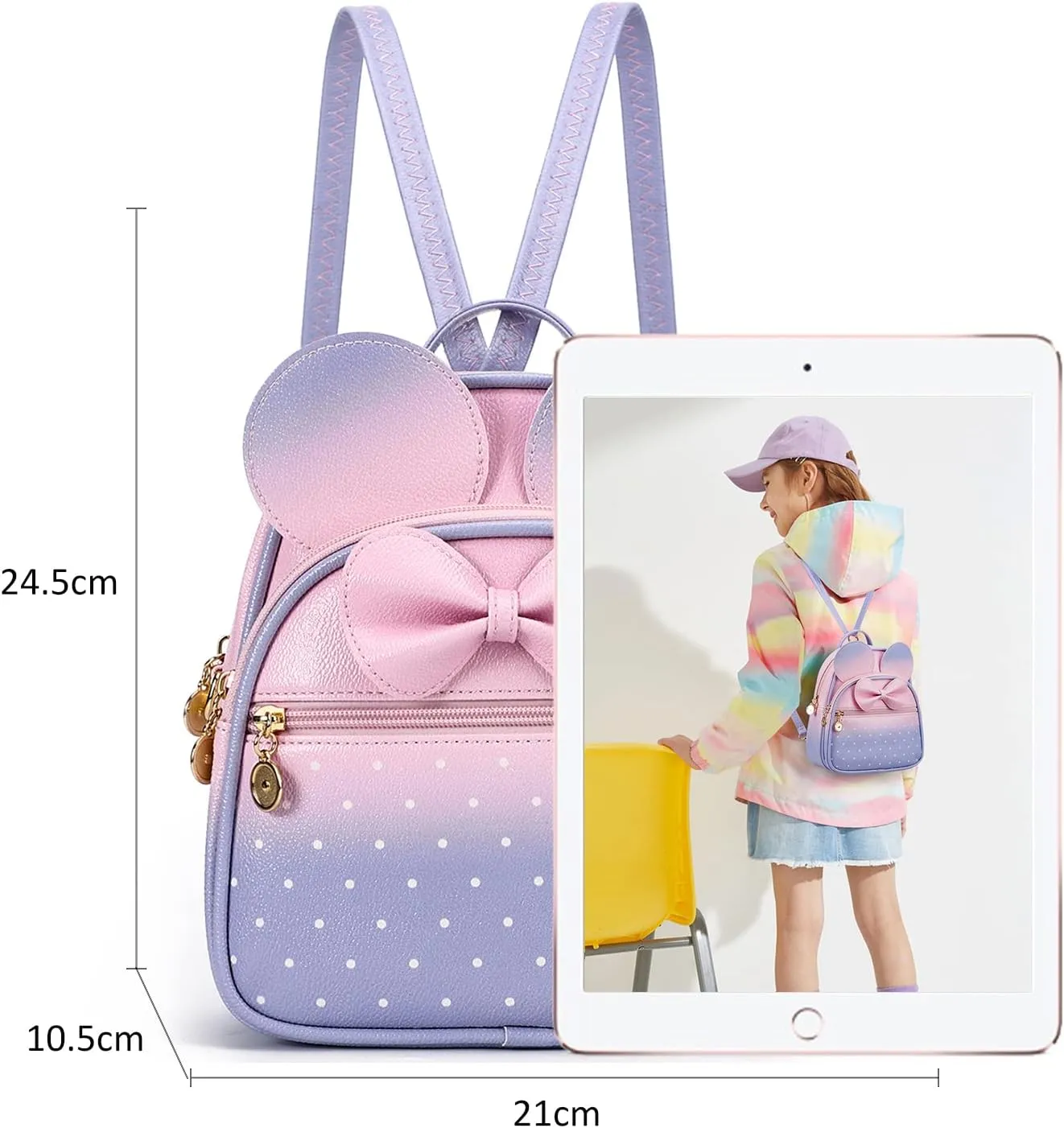 KL928 Girls Bowknot Polka Dot Cute Mini Backpack Small Daypacks Convertible Shoulder Bag Purse for Women
