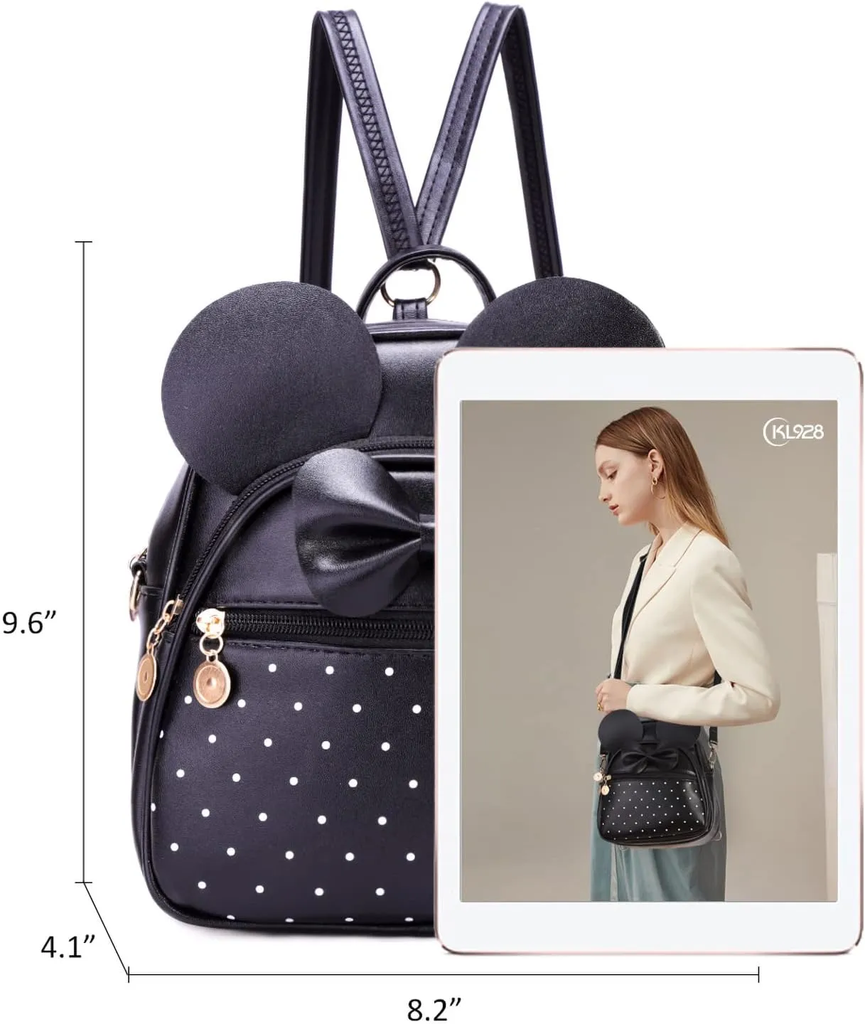 KL928 Girls Bowknot Polka Dot Cute Mini Backpack Small Daypacks Convertible Shoulder Bag Purse for Women