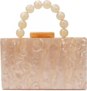 KUANG! Women Acrylic Clutch Purse Evening Bag Marbling Handbags Crossbody Bag with Pearl Chain for Banquet Party