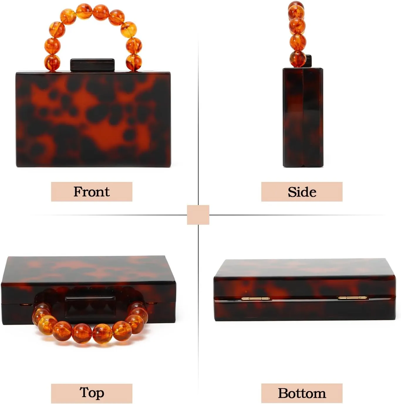 KUANG! Women Acrylic Clutch Purse Evening Bag Marbling Handbags Crossbody Bag with Pearl Chain for Banquet Party