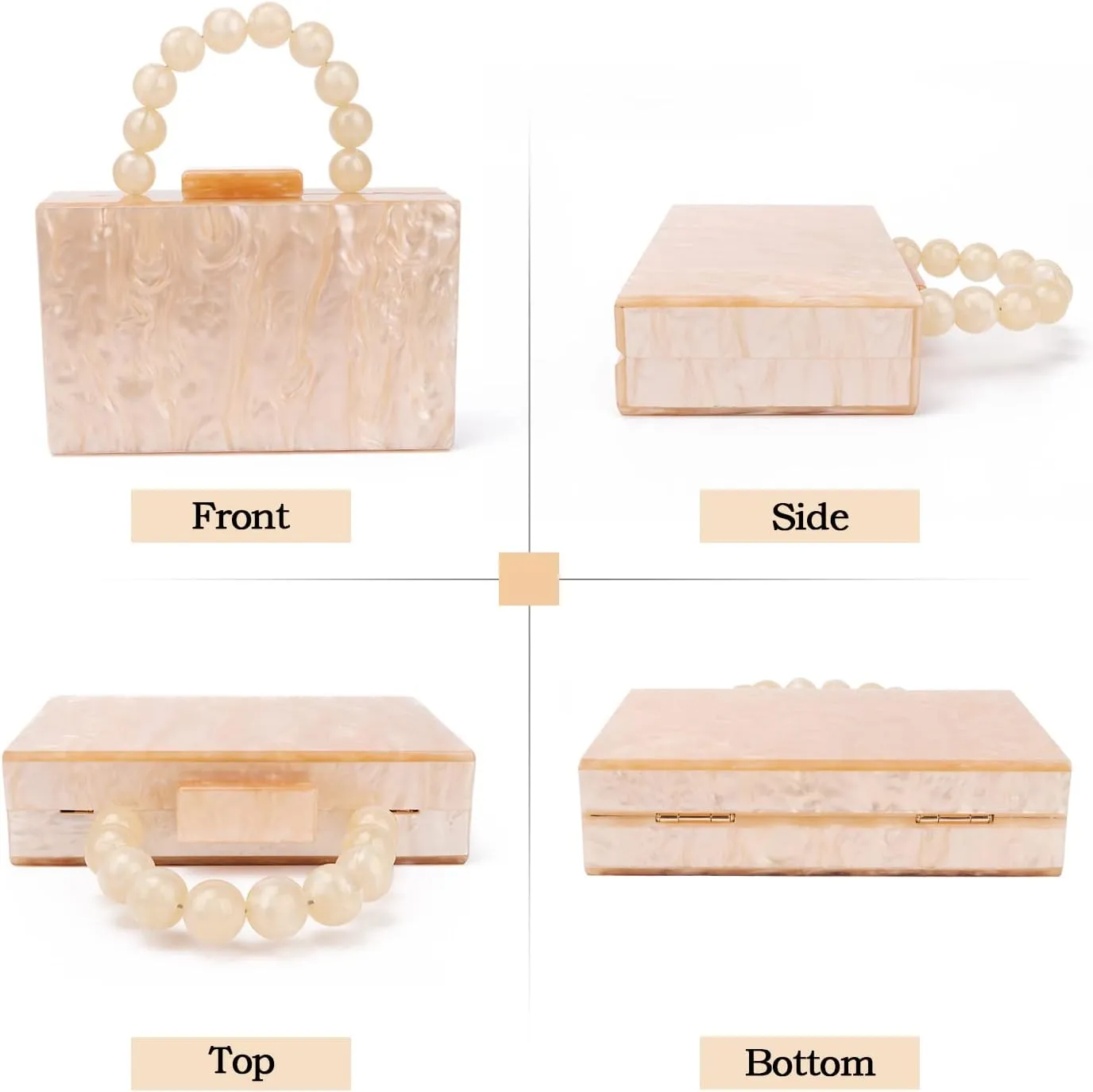 KUANG! Women Acrylic Clutch Purse Evening Bag Marbling Handbags Crossbody Bag with Pearl Chain for Banquet Party