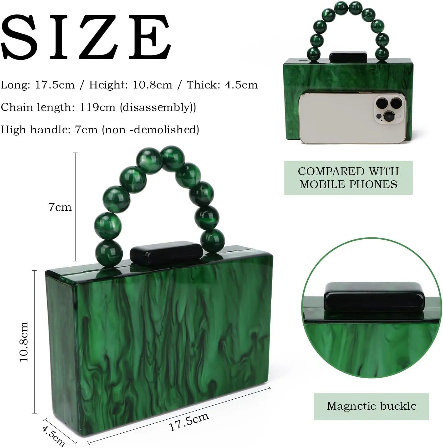 KUANG! Women Acrylic Clutch Purse Evening Bag Marbling Handbags Crossbody Bag with Pearl Chain for Banquet Party