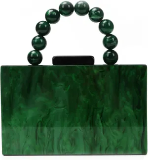 KUANG! Women Acrylic Clutch Purse Evening Bag Marbling Handbags Crossbody Bag with Pearl Chain for Banquet Party