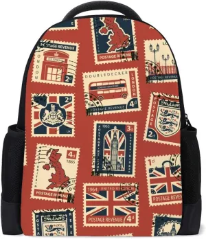 Kuizee Backpack Daypack Daily Rucksack UK Postage Theme Stamps Postmarks Retro Style Book Bags Casual Bags Durable Polyester College School Travel 11×16Inch