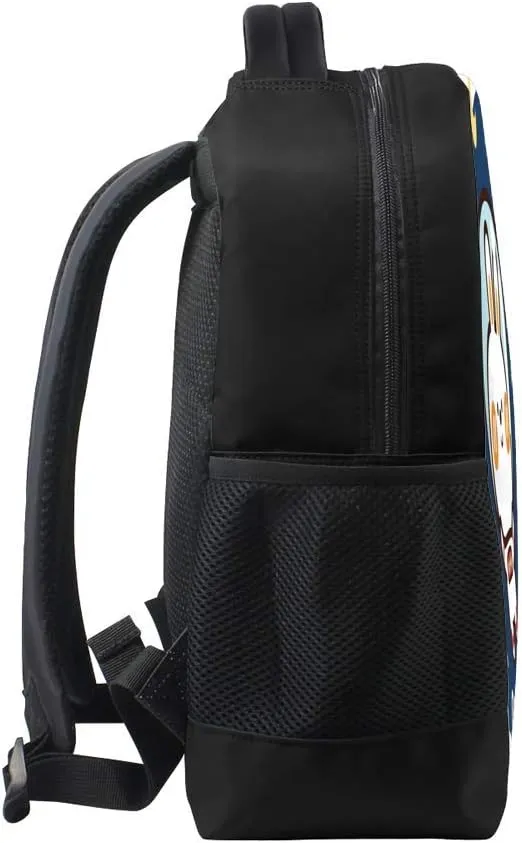 Kuizee Classic Backpack Schoolbag Adjustable Padded Shoulder Straps Daypack ﻿Astronaut Rabbit Space Cartoon Style Cute Dark Blue Casual Bags Durable College Daily 16Inch