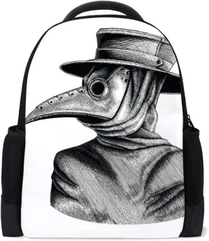 Kuizee Classic Backpack Schoolbag Adjustable Padded Shoulder Straps Daypack ﻿Beak Doctor Hand Drawn Vintage Sketch Casual Bags Durable College Daily 16Inch