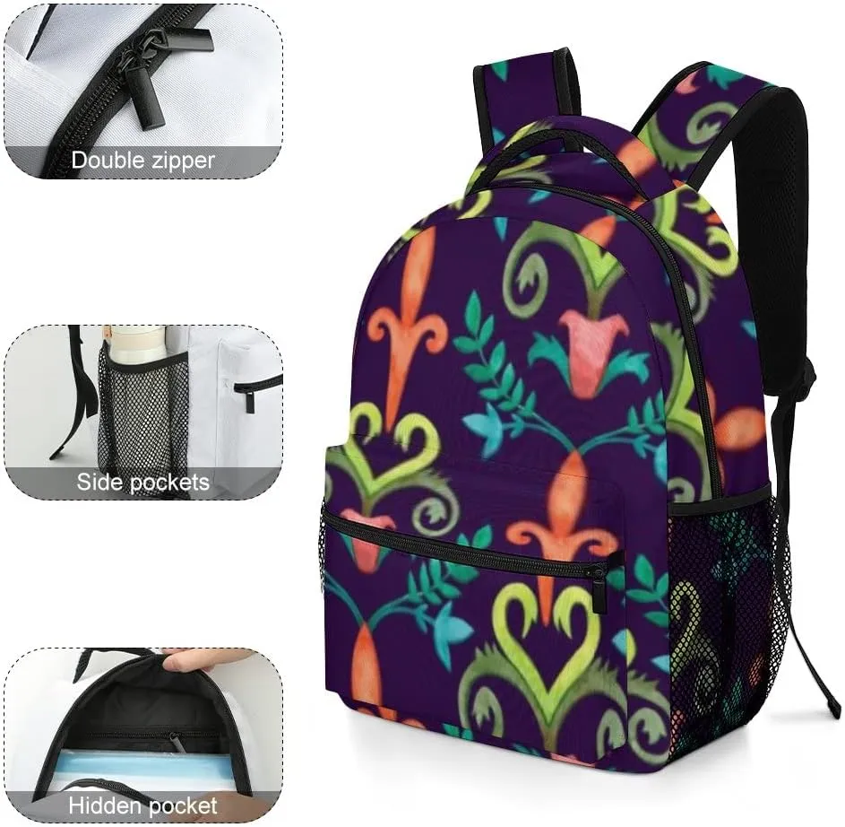 Kuizee Travel Laptop Backpack Business Daypack Work Bookbag Bright Abstract Flowers Vintage Style Durable iPad Tablet School College Book Bags Casual Bags for Men and Women