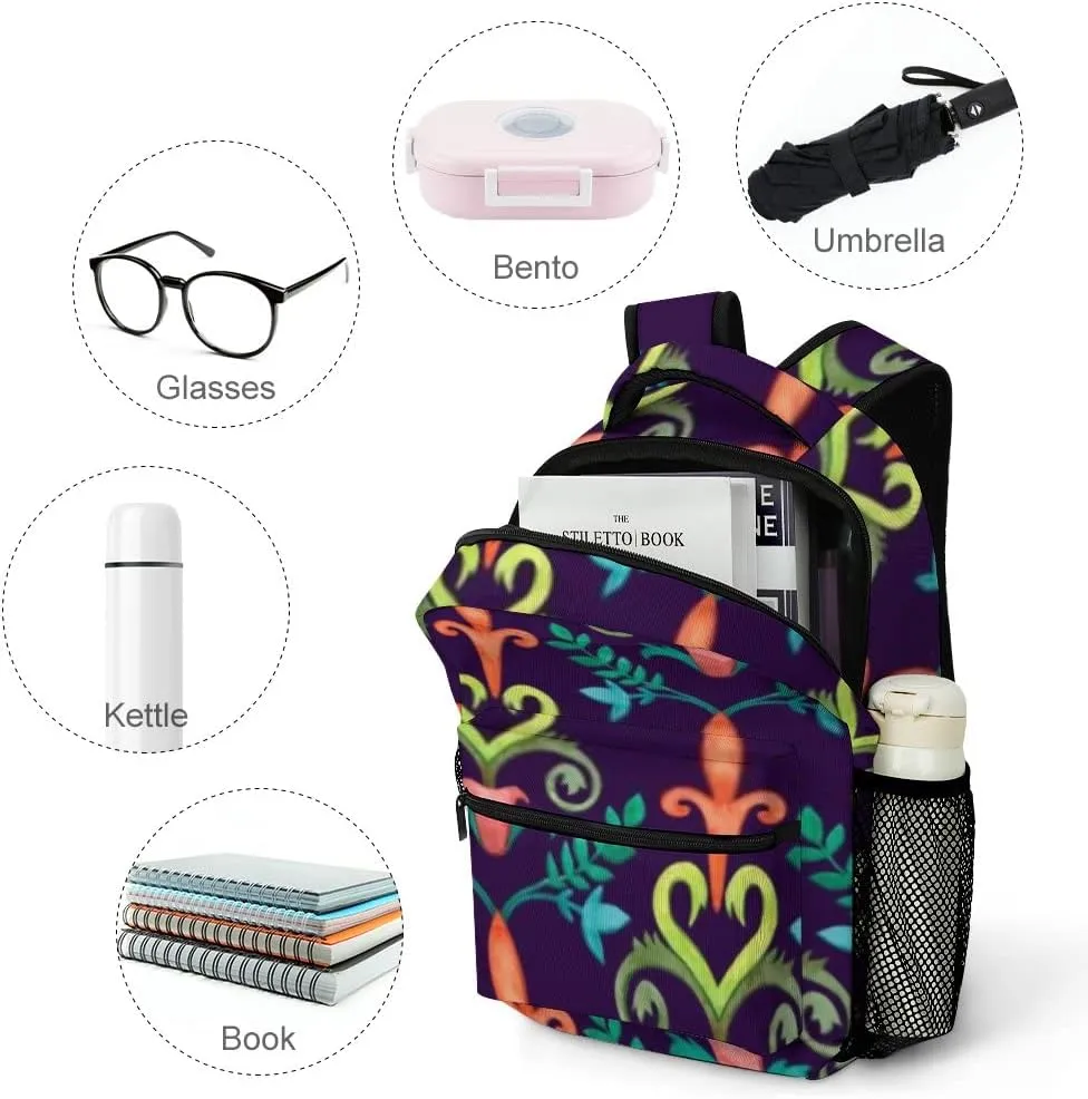 Kuizee Travel Laptop Backpack Business Daypack Work Bookbag Bright Abstract Flowers Vintage Style Durable iPad Tablet School College Book Bags Casual Bags for Men and Women