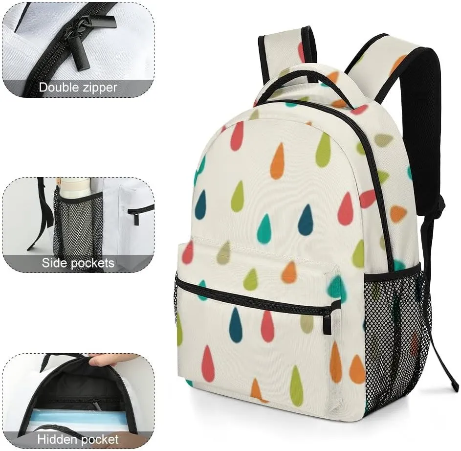 Kuizee Travel Laptop Backpack Business Daypack Work Bookbag Cute Raindrops Retro Colors Durable iPad Tablet School College Book Bags Casual Bags for Men and Women