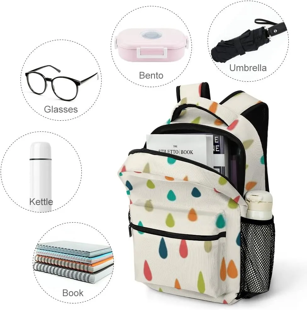 Kuizee Travel Laptop Backpack Business Daypack Work Bookbag Cute Raindrops Retro Colors Durable iPad Tablet School College Book Bags Casual Bags for Men and Women