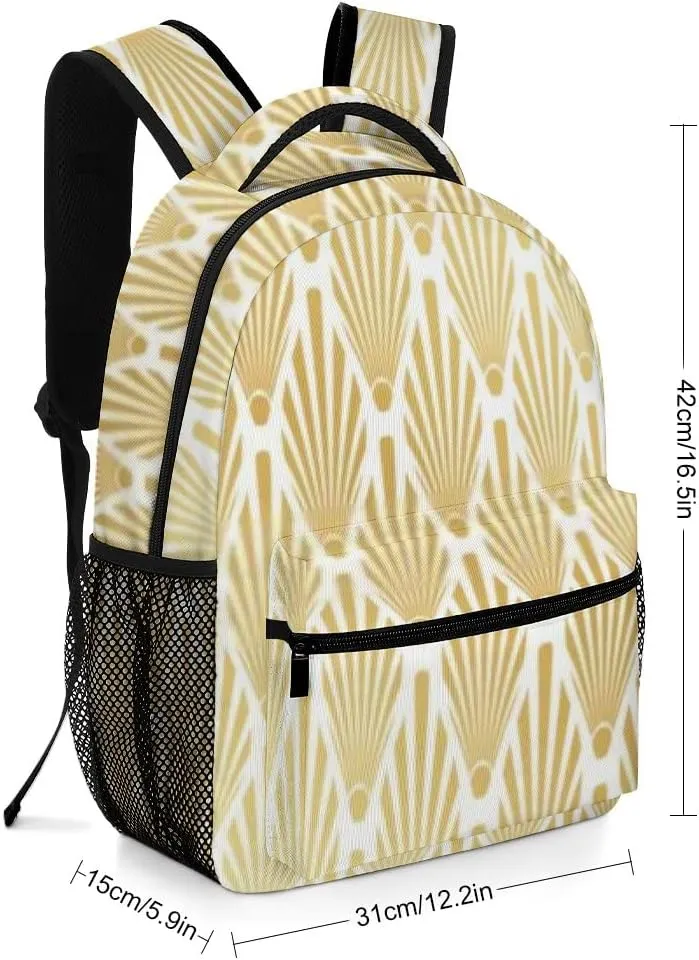 Kuizee Travel Laptop Backpack Business Daypack Work Bookbag Gold Art Deco Palm Leaf Durable iPad Tablet School College Book Bags Casual Bags for Men and Women