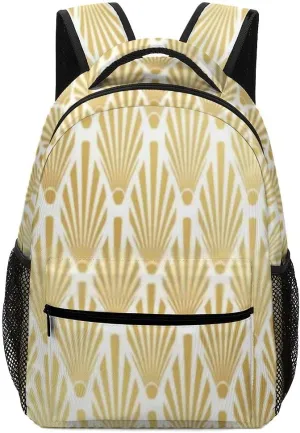 Kuizee Travel Laptop Backpack Business Daypack Work Bookbag Gold Art Deco Palm Leaf Durable iPad Tablet School College Book Bags Casual Bags for Men and Women