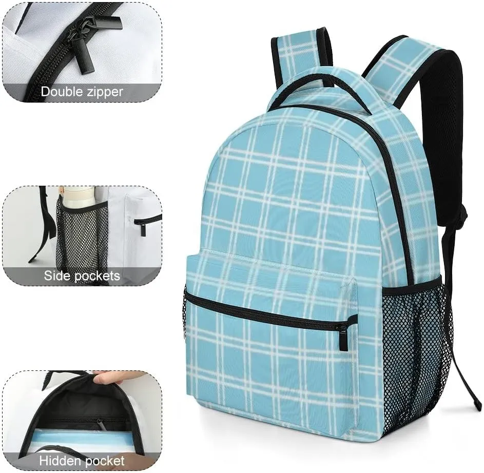 Kuizee Travel Laptop Backpack Business Daypack Work Bookbag Light Blue Raster Vogue Durable iPad Tablet School College Book Bags Casual Bags for Men and Women