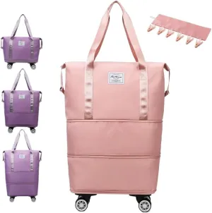 Kulken Travel Bag with Wheels, 2025 New Large Capacity Travel Bag, Wheel Removable, Convertible Womens Duffle Bags(Pink)