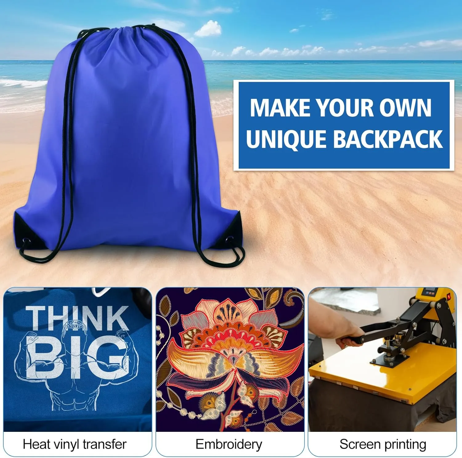 KUUQA 12 Pcs Drawstring Backpack Bags Sport Gym Sack Cinch Bags Bulk for School Traveling and Storage (Blue)