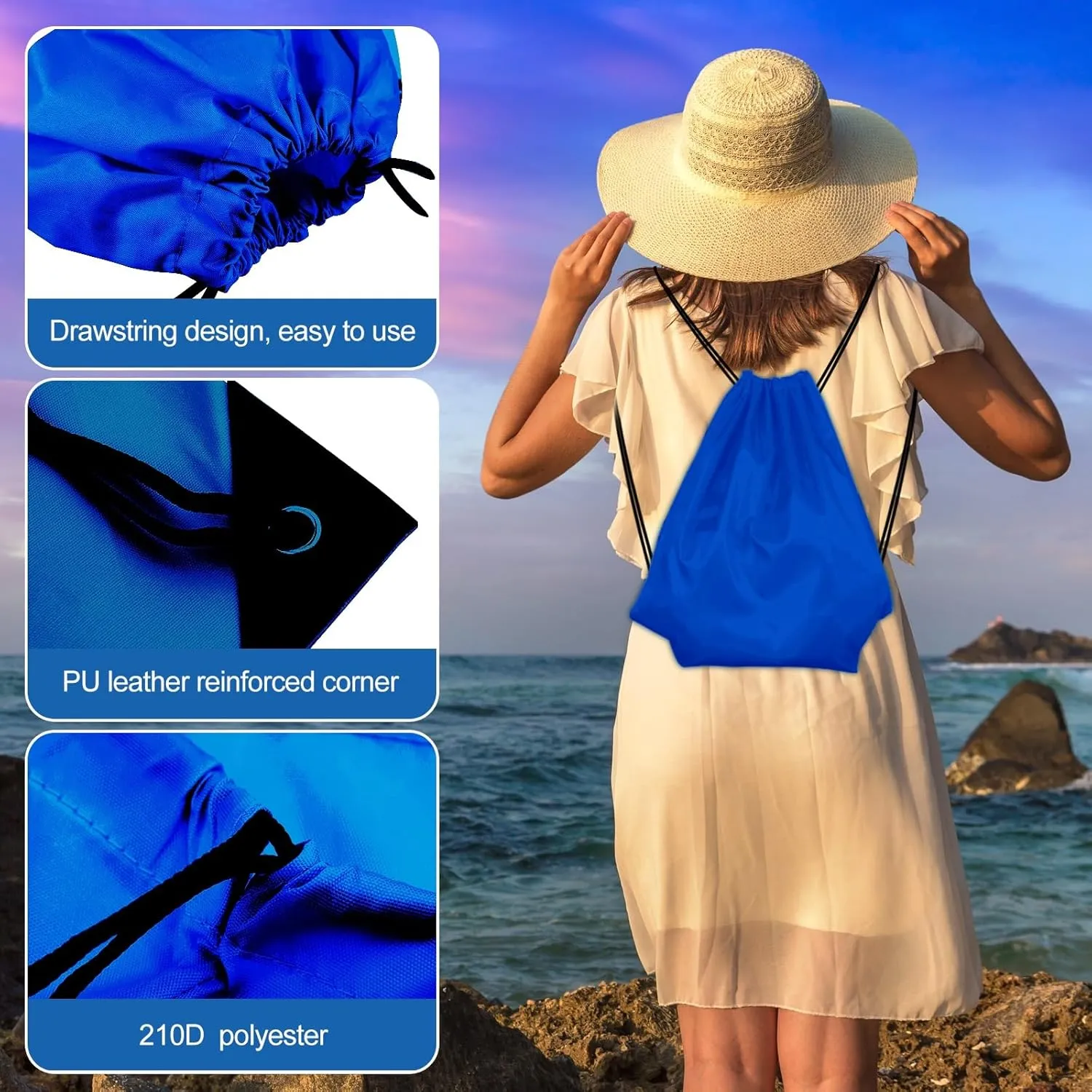 KUUQA 12 Pcs Drawstring Backpack Bags Sport Gym Sack Cinch Bags Bulk for School Traveling and Storage (Blue)